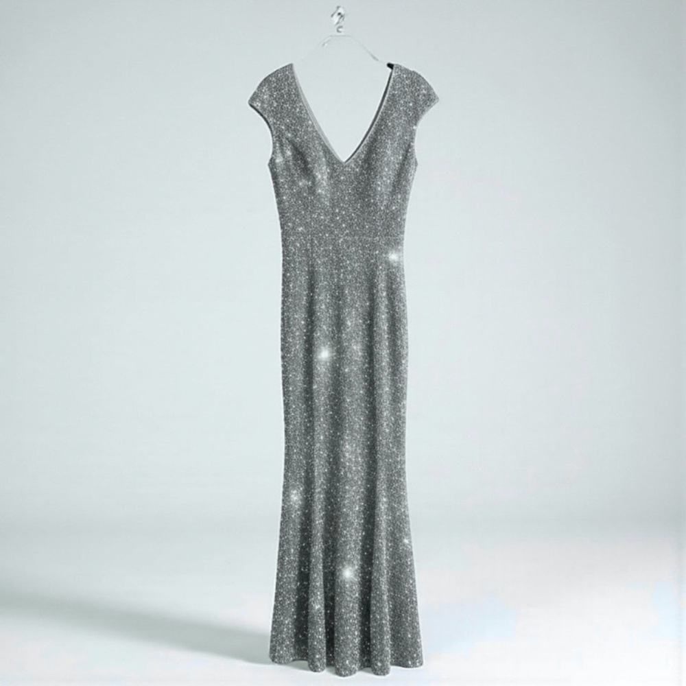 Silver Sequin Evening Gown Size 4 Rachel Gilbert Formal Gala Prom Dress